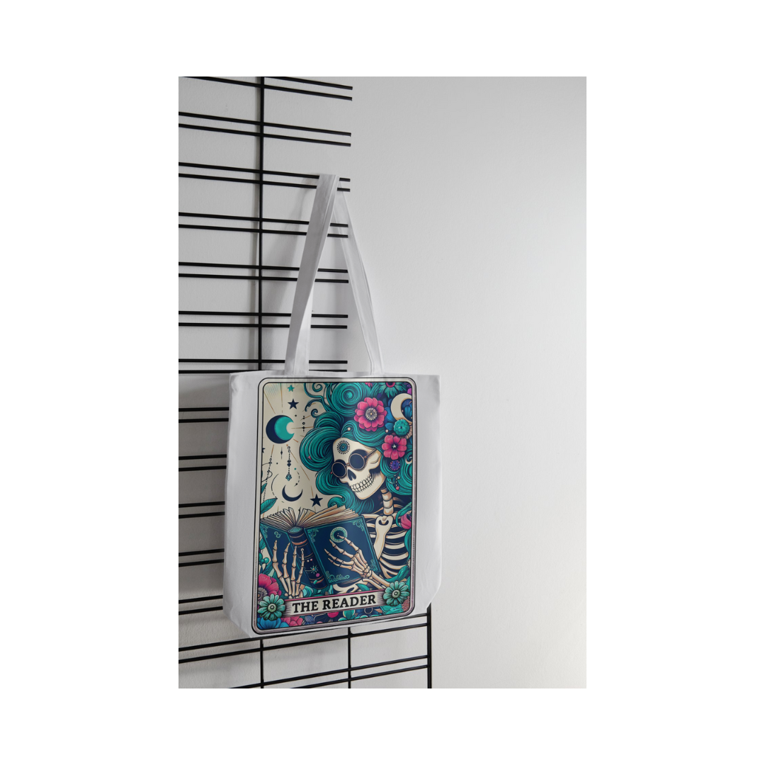 The Reader Skeleton Tarot Tote - Canvas Bag
