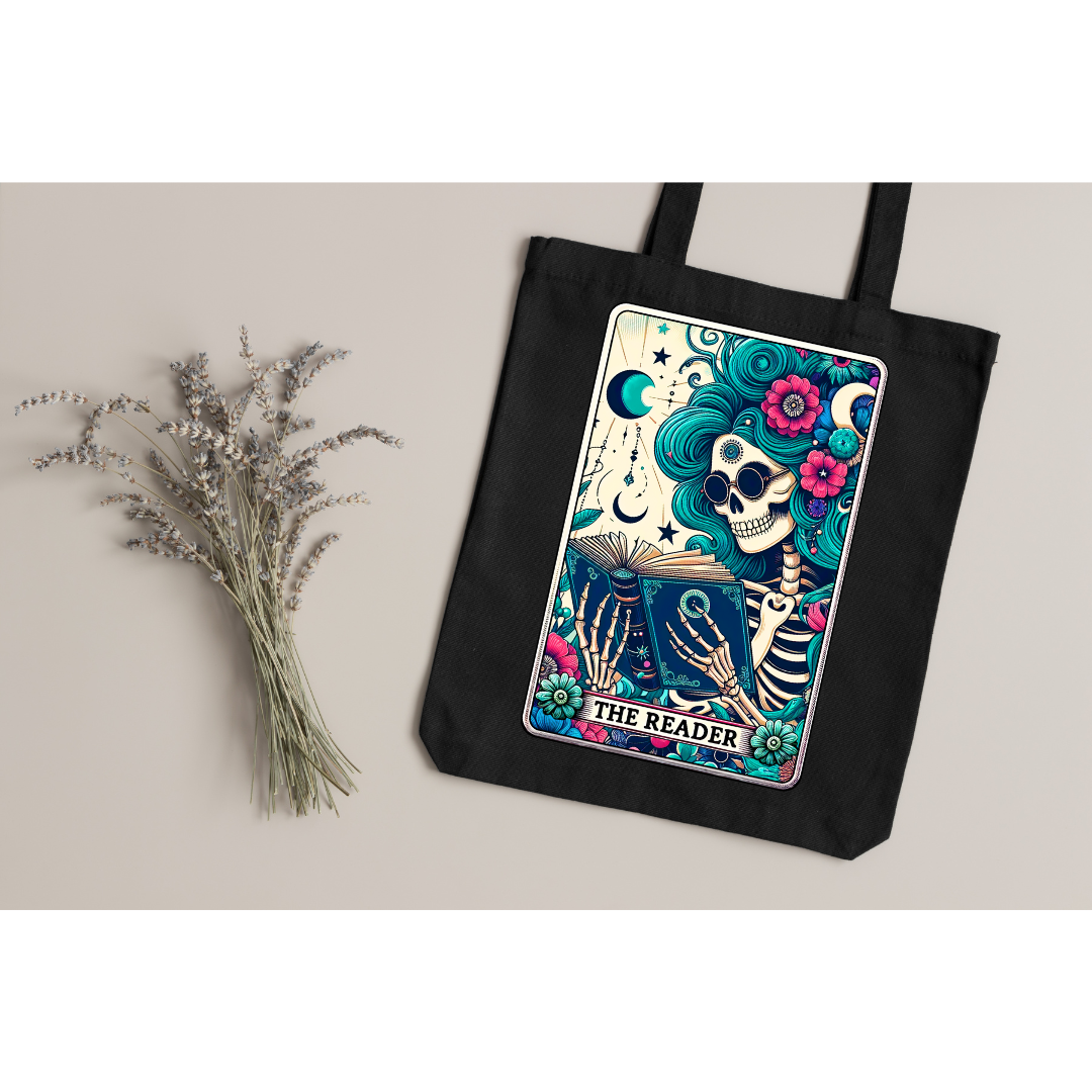 The Reader Skeleton Tarot Tote - Canvas Bag
