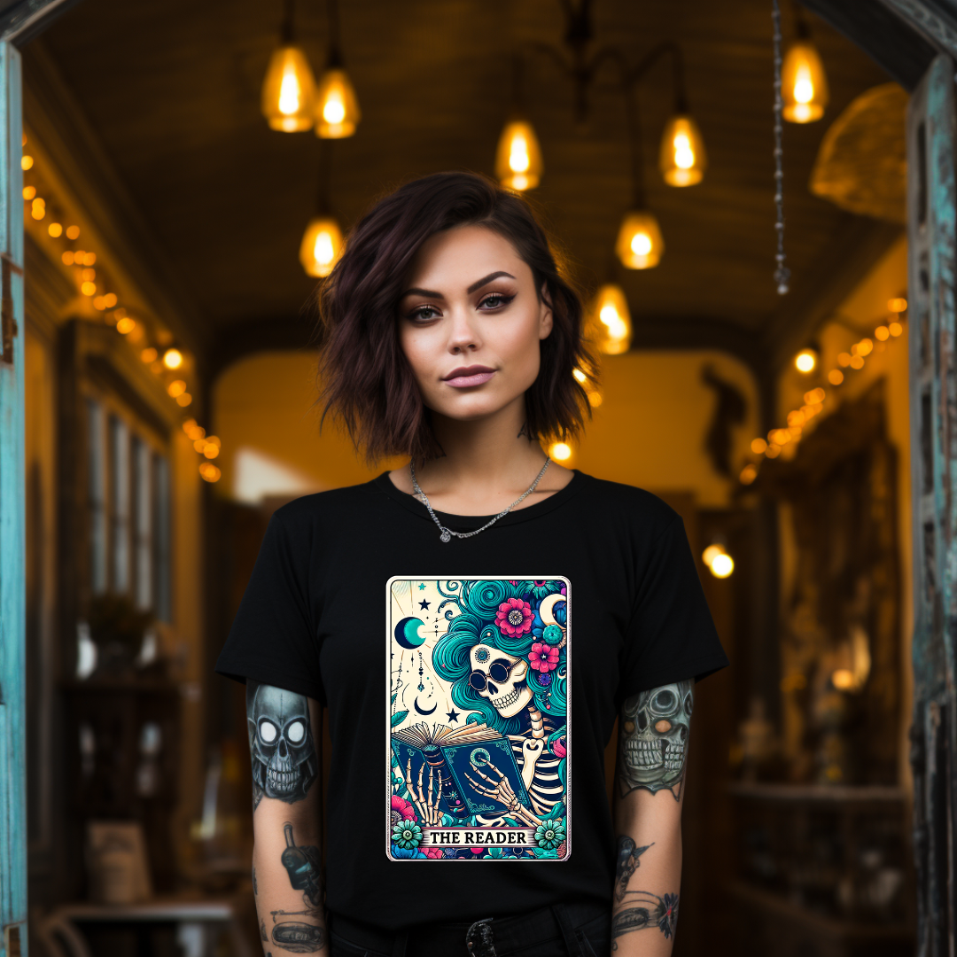 The Reader Skeleton Tarot Tee - Unisex T-Shirt