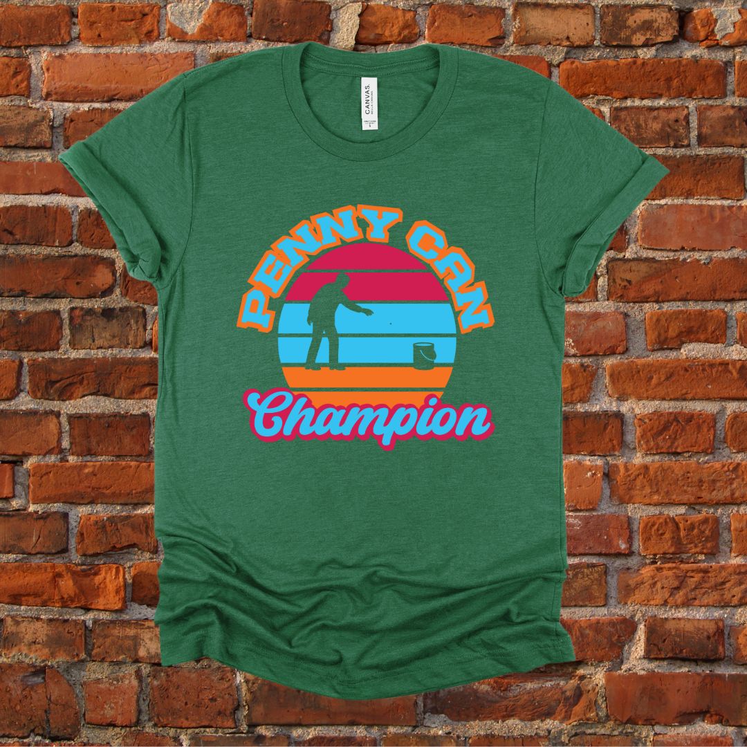 "Penny Can Champion" Vintage Style Unisex T-Shirt – Funny Retro Toss Game Tee | Paint Can Throwback Design