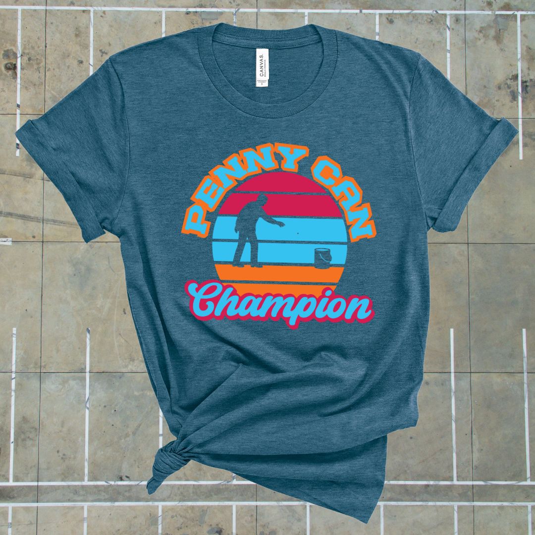 "Penny Can Champion" Vintage Style Unisex T-Shirt – Funny Retro Toss Game Tee | Paint Can Throwback Design