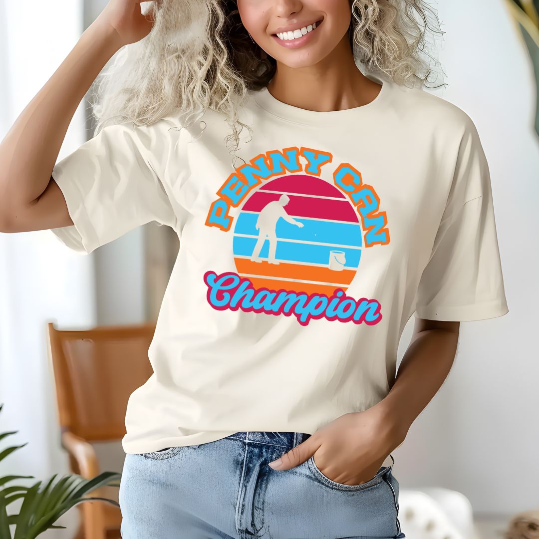 "Penny Can Champion" Vintage Style Unisex T-Shirt – Funny Retro Toss Game Tee | Paint Can Throwback Design