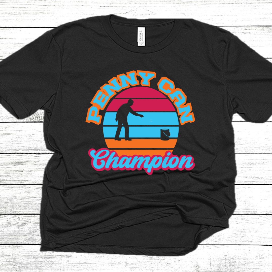 "Penny Can Champion" Vintage Style Unisex T-Shirt – Funny Retro Toss Game Tee | Paint Can Throwback Design